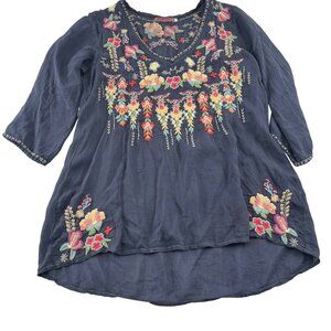 Johnny‎ Was Women's Size XS Embroidered Tunic Top Cupra Rayon & Polyester